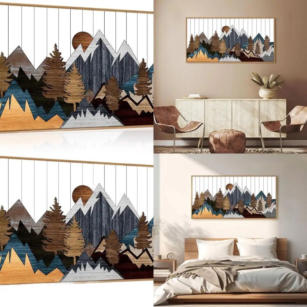 

Large 20x40 Rustic Woodcut Mountain Art - Country-Style Nature Wall Decor for Home & Office
