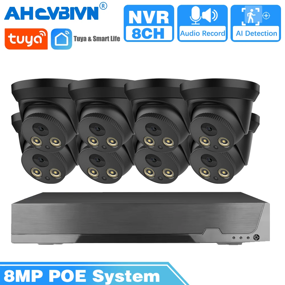 

CCTV Tuya Camera Video Surveillance System 4K 8CH POE NVR kit Outdoor Waterproof 8MP 4CH IP Bullet Camera Security System Set