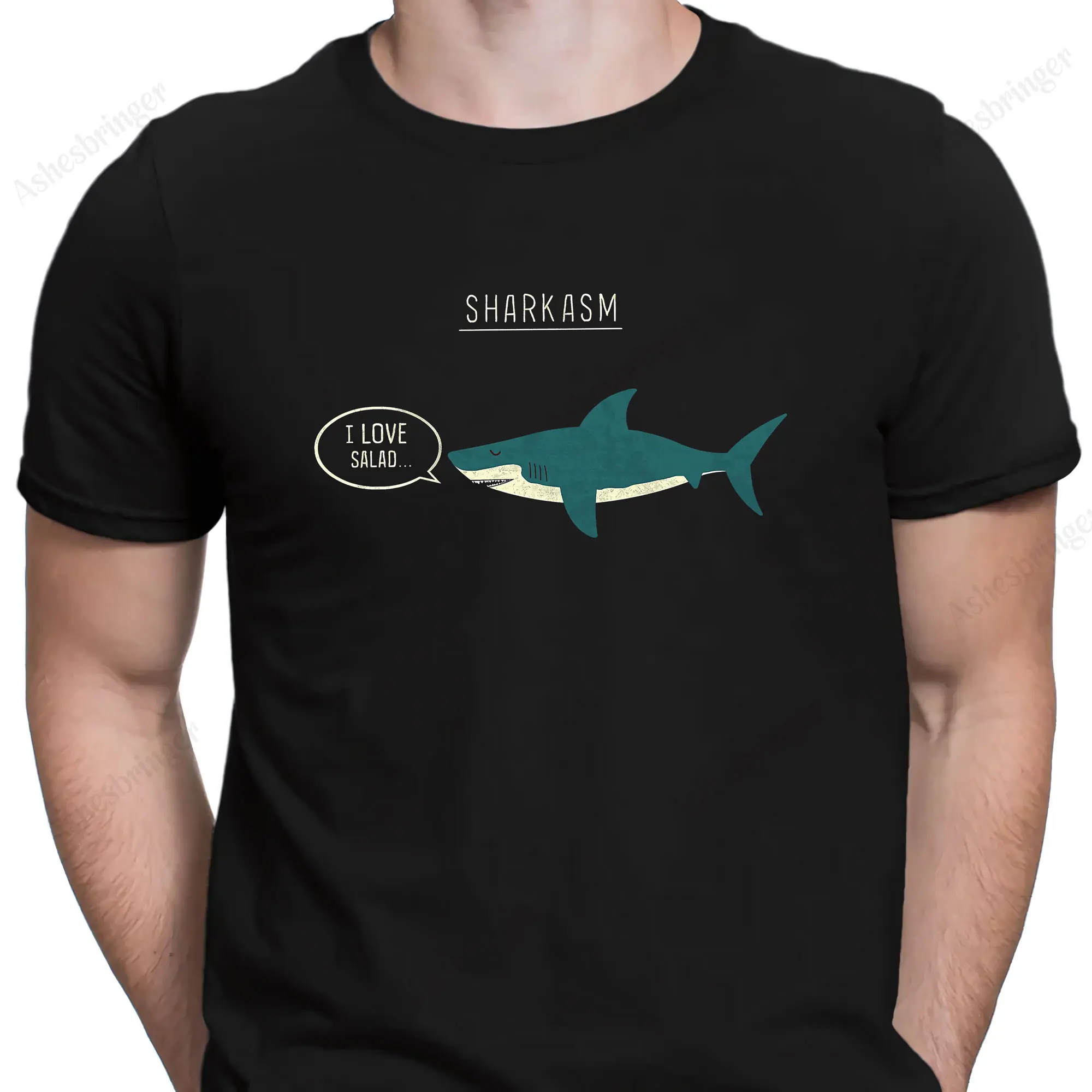 Men's Cotton Crew Neck Sharkasm Graphic Print T-Shirt Street Casual Style Tops for Men and Women