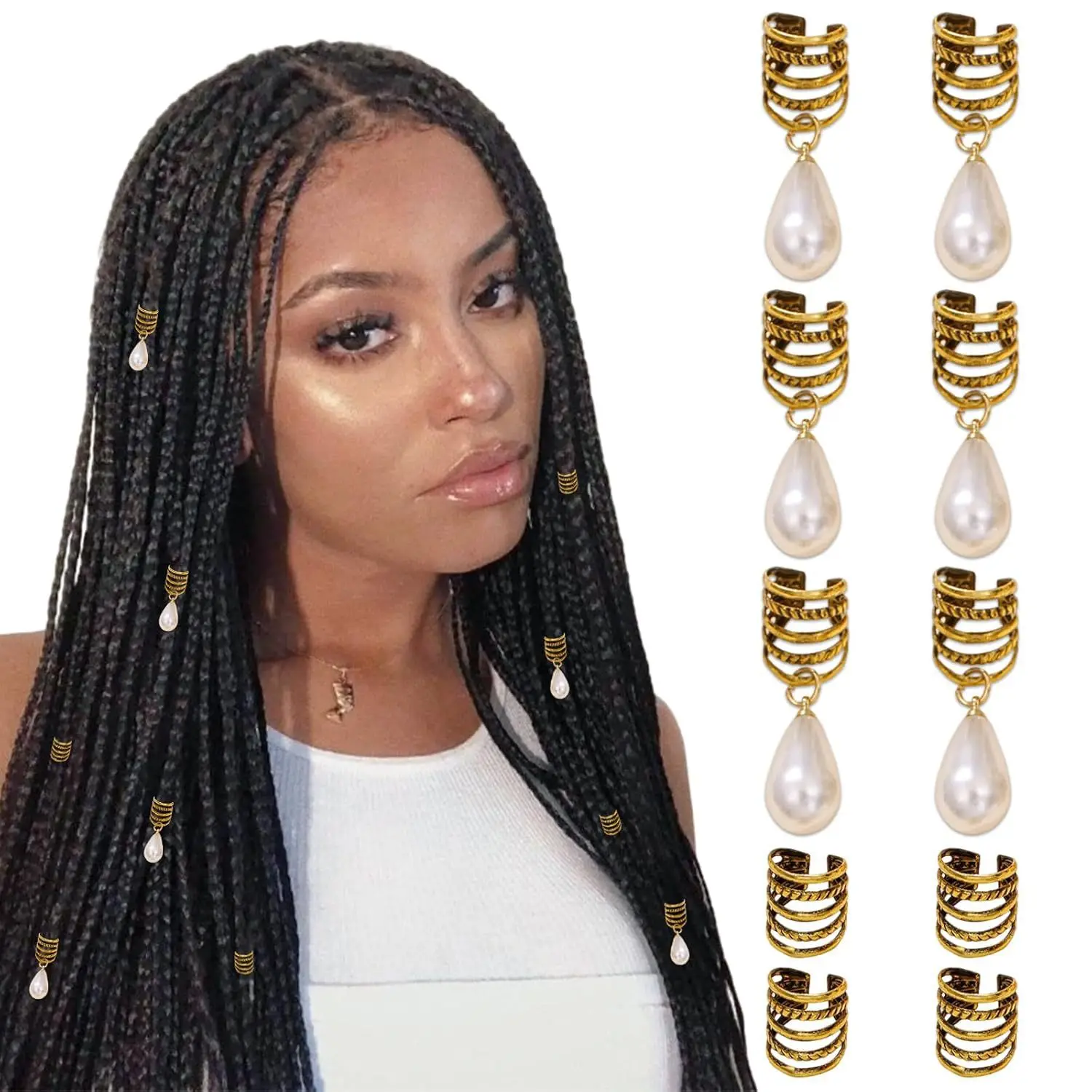 

New European American Style Dreadlock Pearl Pendant Wig Hair Ring Antique Bronze Extension Ring Pearl Hair Clip Hair Accessory