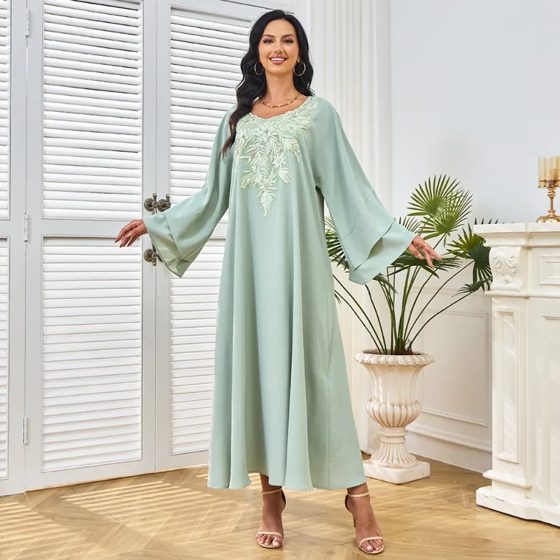 KAF Loose Plus Size Women Party Dress 2025 Spring Autumn New Pattern Embroidery Design Arabic Female Casual Daily Dresses