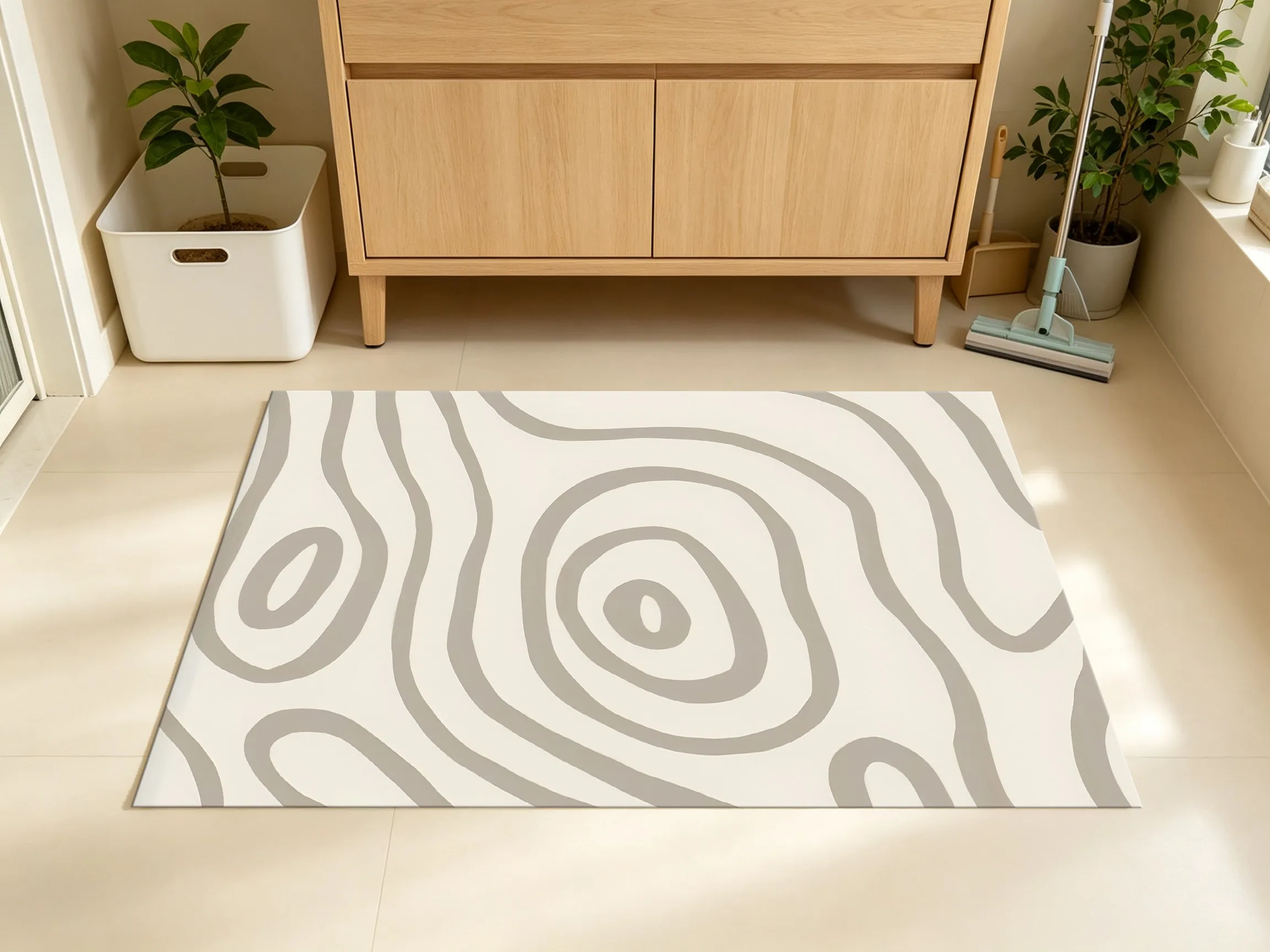 2D Large Rug, Milky Coffee Tree Ring Line Pattern, Minimalist Cream Style, Living Room & Bedroom
