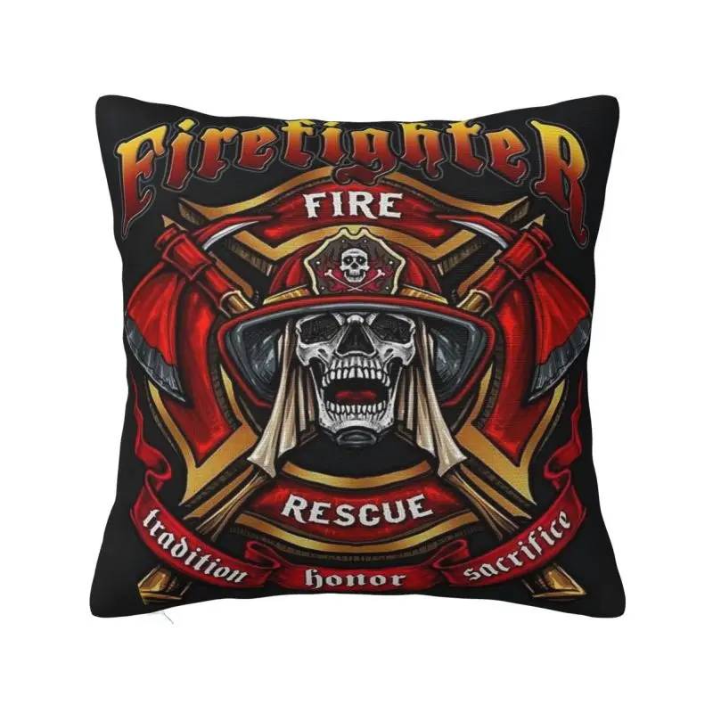 Custom Luxury Firefighter Skull Sofa Cushion Cover Soft Fire Rescue Fireman Pillow Case Decoration