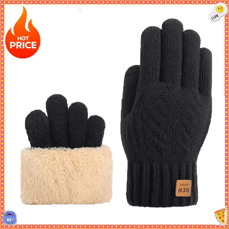 Mit Fleece gefütterte, modische, warme Winter-Touchscreen-Handschuhe für Damen und Herren mit schwarzem Zopfmuster