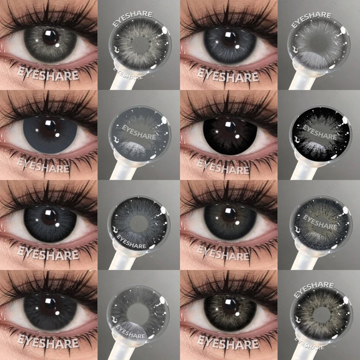 EYESHARE 2 Stück Natürliche Schwarze Kontaktlinsen für Braune Augen, Graue Augenlinsen, Beliebte Modische Blaue Augen-Make-up-Linsen