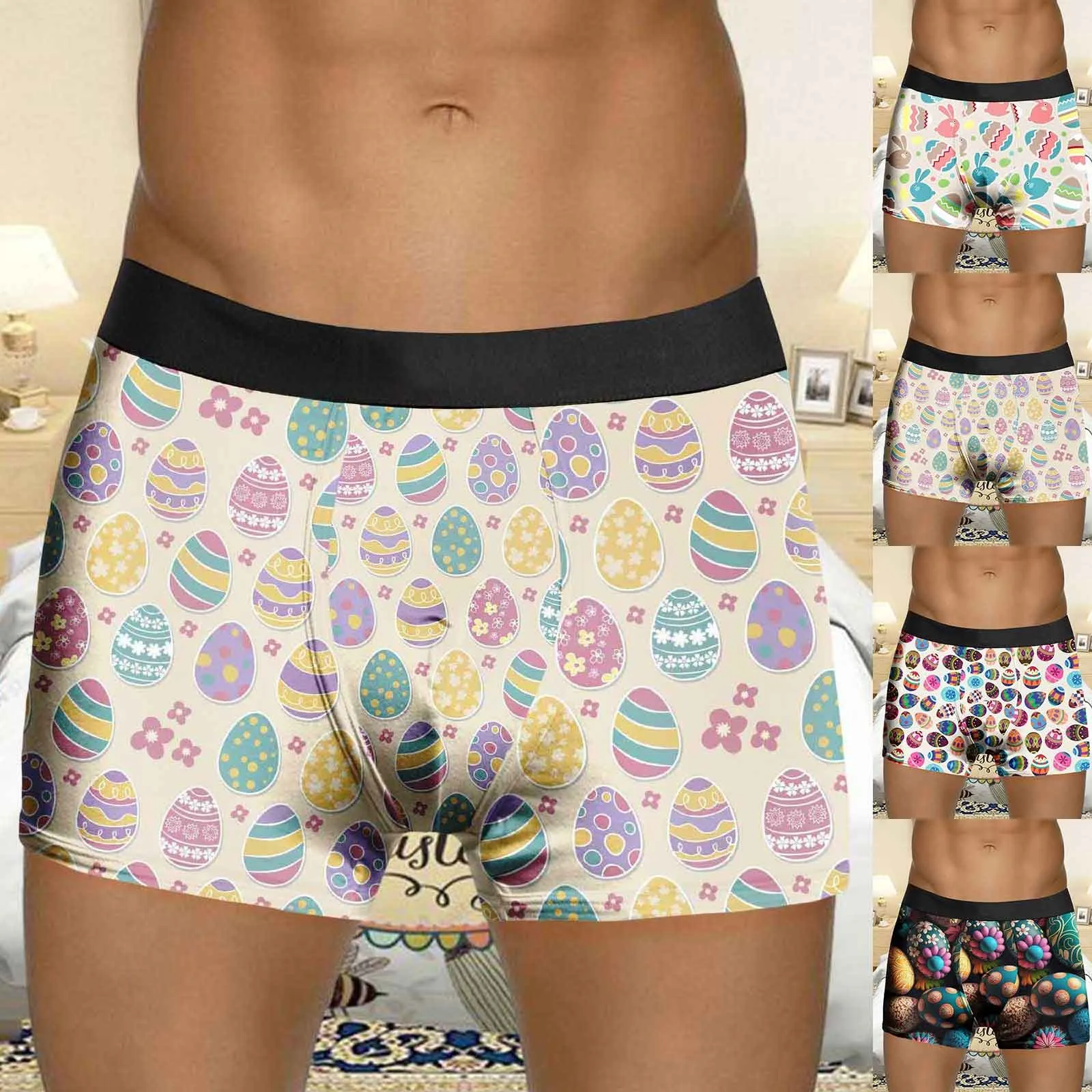 

Нижнее белье, мужские шорты, мужское нижнее белье с пасхальным яйцом и кроликом, праздничное облегающее легкое удобное мужское длинное выпуклое нижнее белье