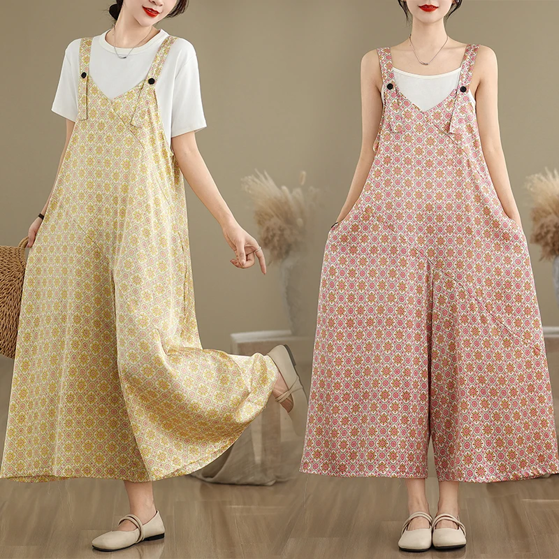 

Casual Loose One-Piece Pants Women's Summer Sle High Waist Long Pants Polyester Fiber Commute Sle Ba Strap Wide Leg Pants