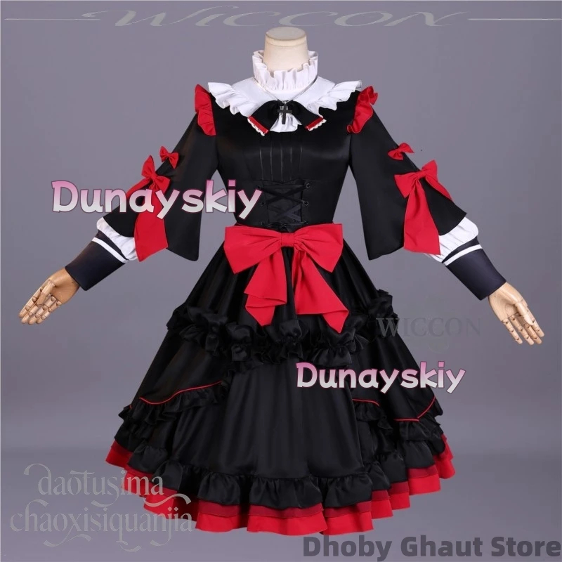

Anime Movie NEEDY OVERDOSE Cosplay Gokubara Michica Black Red Bow Long Dress Goth Lolita Cool Jirai Kei Styles Halloween 코스프레