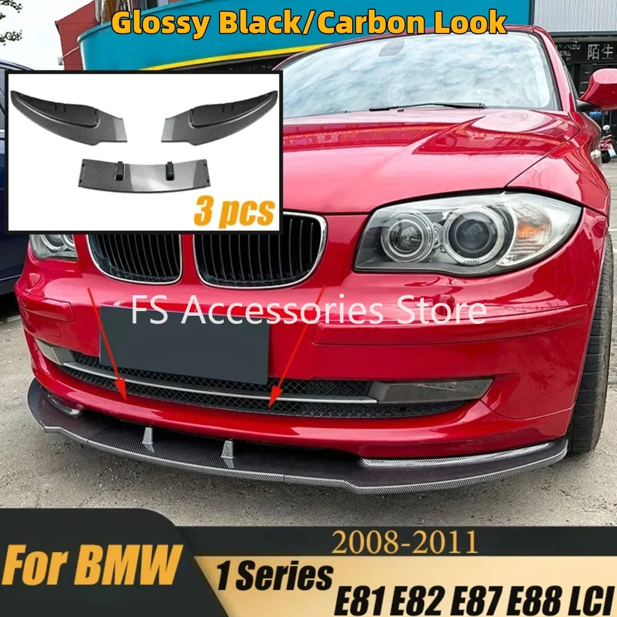 

3PCS Car Front Lip Splitter Bumper Trim For BMW 1 Series E81 E82 E87 E88 LCI 2008-2011 Exterior Styling Modification Parts