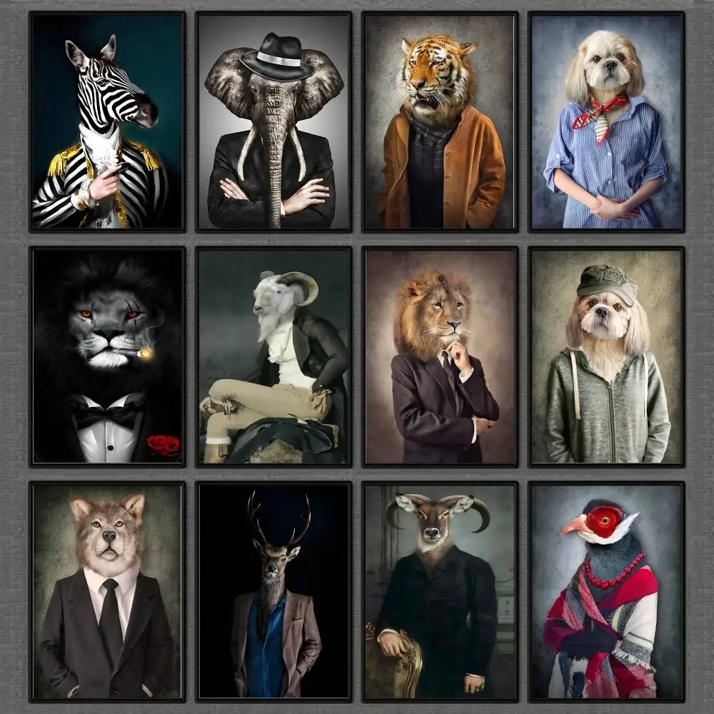 النمط الأوروبي زيبرا رئيس وجسم الإنسان فرملس الملصقات والمطبوعات الرجعية جدار الفن الحيوانات صور لديكور غرفة المعيشة المنزلي