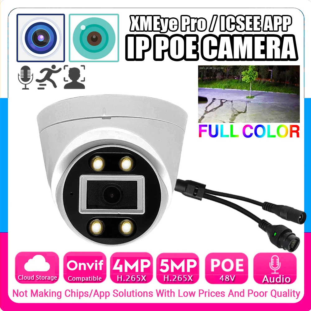 

Audio IP POE Dome Camera 5MP 4MP Indoor Auto LED Warm Full Color H265 HD Mic Onvif Ai Face/Motion Detection Xmeye ICSEE For Home