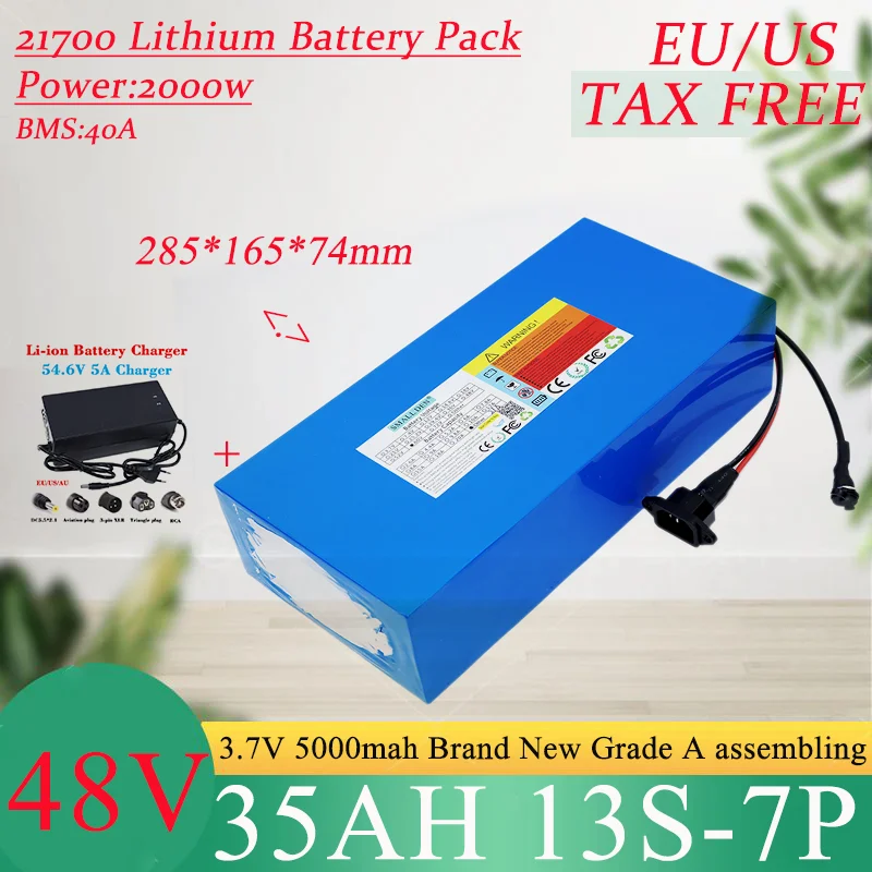 48V 35Ah 21700 13S7P Lithium Ion Battery Pack 2000W Power Tool Batteries Outdoor Backup Batteries With 40A BMS+54.6V 5A charger