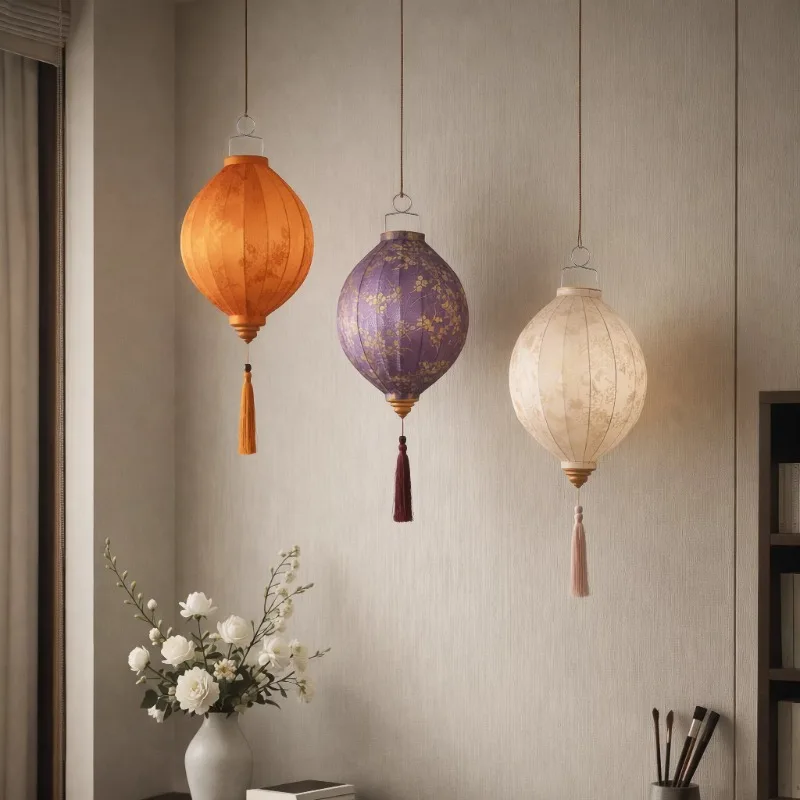 Vietnam Mid-autumn Spring Festival Wedding Party Decor Lantern 14inch Chinese Traditional Palace Lantern Satin Silk Lantern