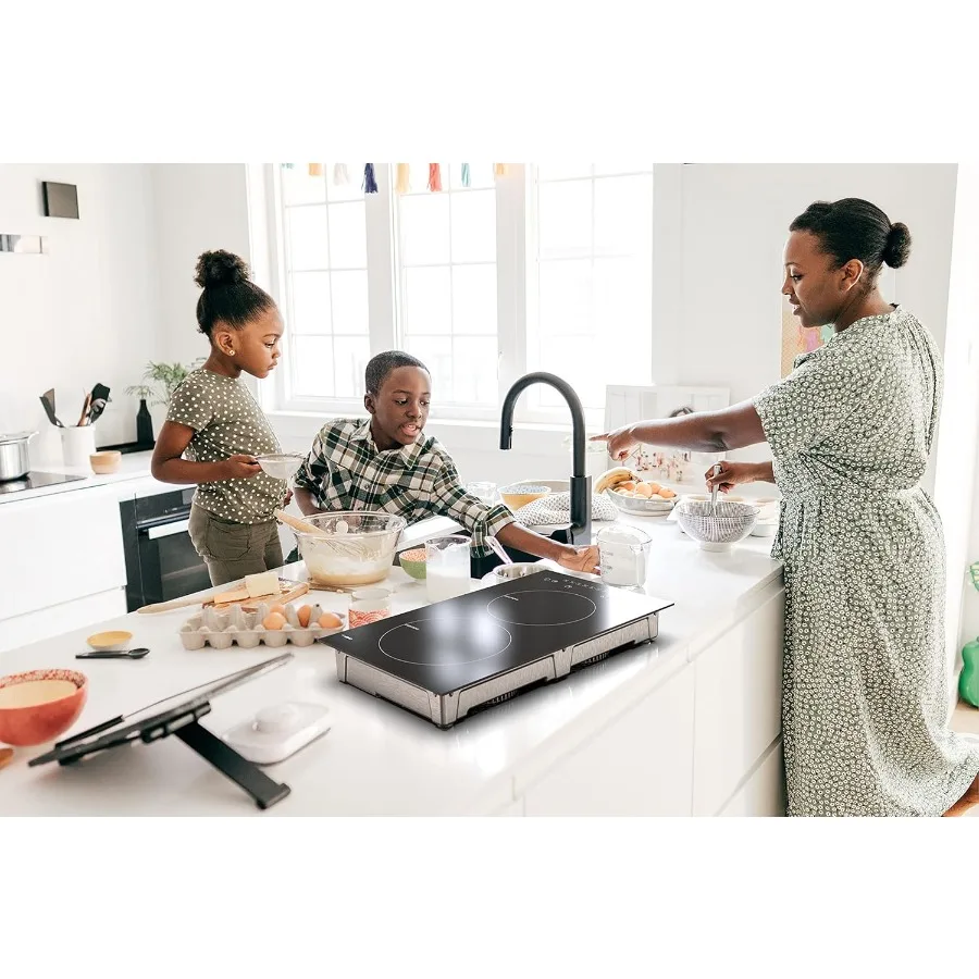 Portable Induction Cooktop with Digital Ceramic Top and Safety Lock for Home Kitchen 120V 1800W Dual Cooking Zones with Touch S