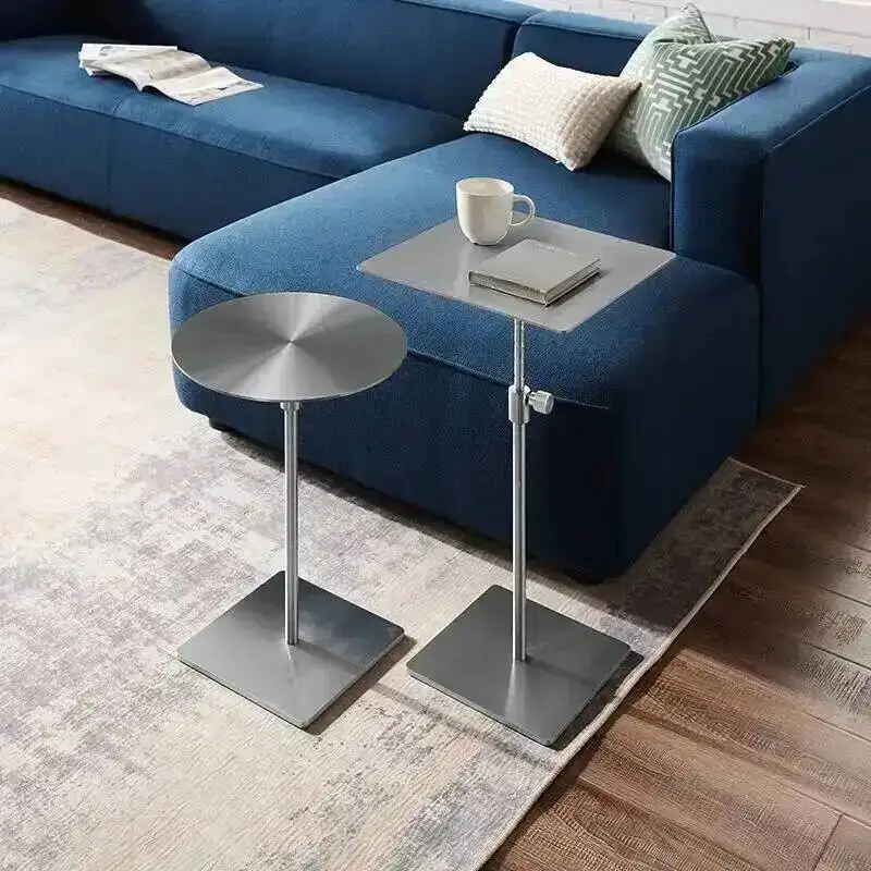 Round Lift Stainless - Steel Table Coffee Adjustable Height End Table with Casters, Modern Style Living Room Furniture Muebles