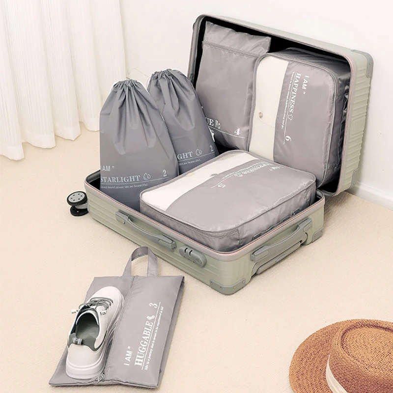 6 Buah Kubus Kemasan Perjalanan Tas Penyimpanan Tahan Air Kepar Kualitas Baik Tas Organizer Bagasi Kantong Organizer Pakaian Terlihat Jaring