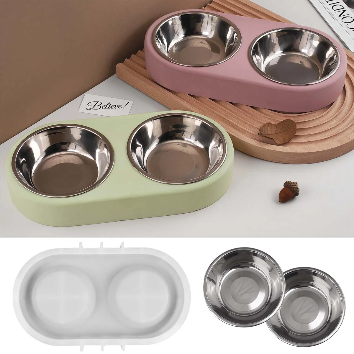 Pet Food Bowl Silicone Mold DIY Cat and Dog Food Bowls Plaster Casting Molds Concrete Resin Storage Box Craft Making Home Decor view 2