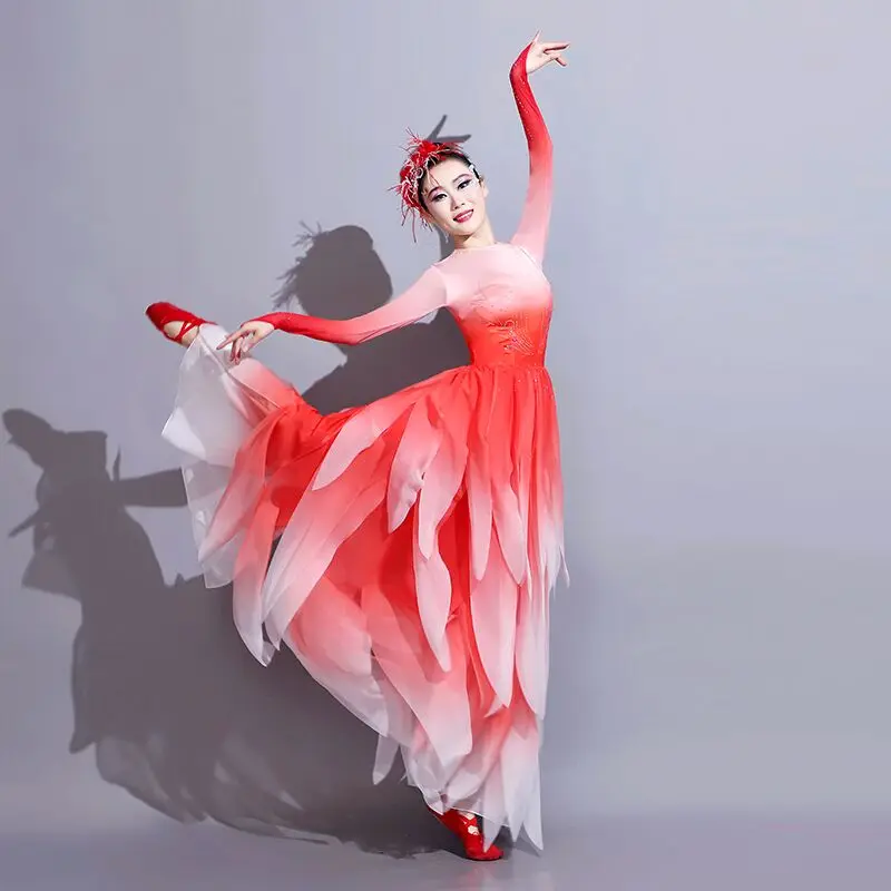 Red Long Sleeve Phoenix Flower Dance Dress For Women Opening Dance Performance Clothing New Year Festival Dancer Wear