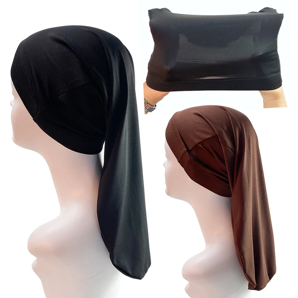 New Men Braids Dreadlocks Night Sleep Cap Long Tail Bonnet Cap Wide Elastic Band Chemo Cancer Hat Unisex Solid Color Head Wrap