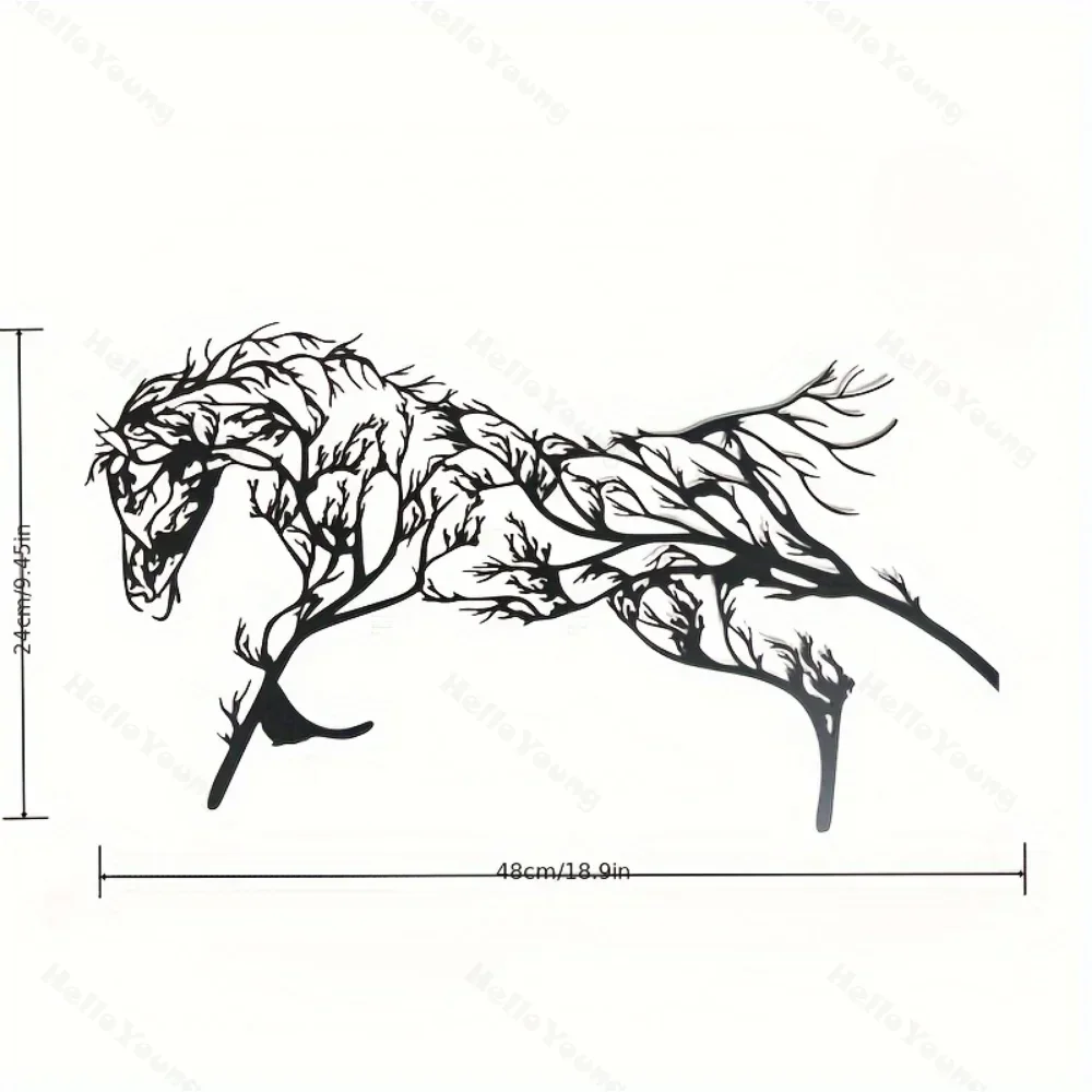 Iron Horse Branch Wall Decoration: The Graceful Metal Horse Branch Animal Silhouette for Living Room