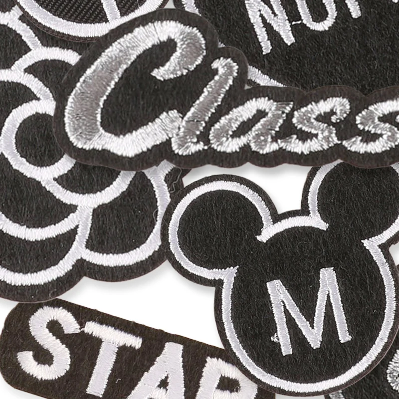 10Pcs Black White Letters Patches Iron On For Clothes Embroidered Mochila Fabrics Sew Lot Bulk Stickers Pack Diy Repairs Jacket