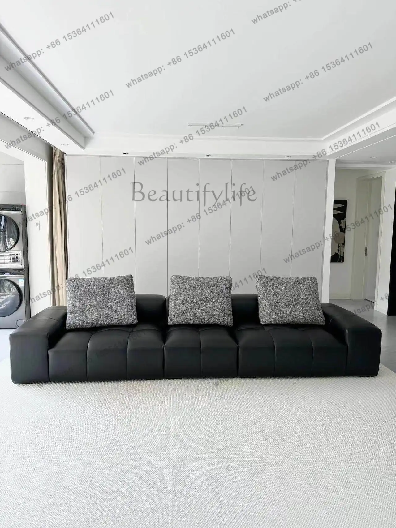 Italian minimalist sofa simple living room cat scratching leather leather straight row multi-person