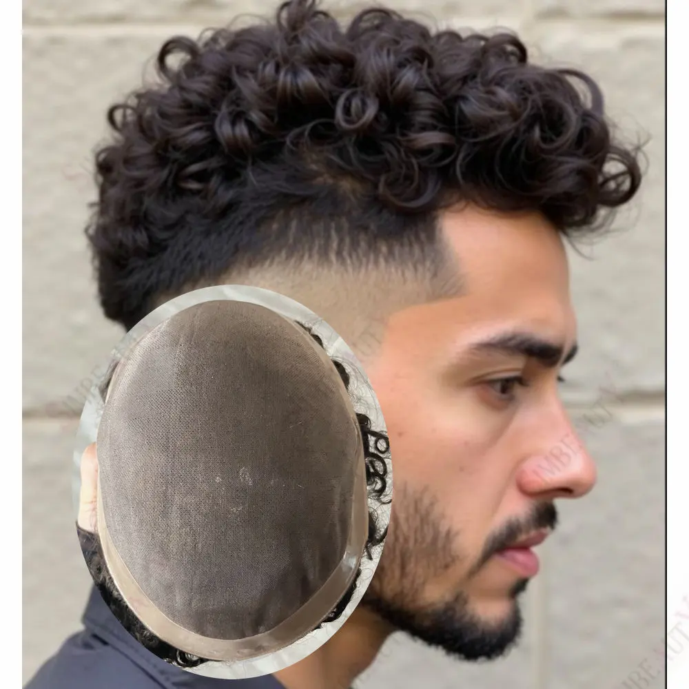 

20mm Curly Toupee For Men Mono Male Hair Prosthesis 6" Curly Wig 100%Natural Human Hair Men's Wigs Capillary Replacement System