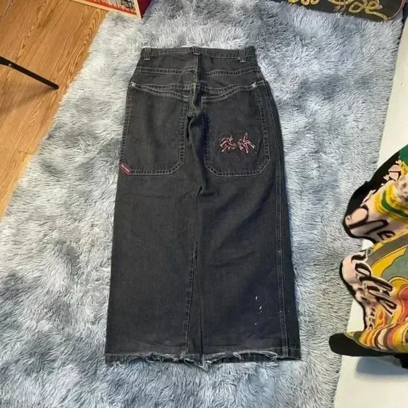 Pantalones vaqueros holgados Y2K para mujer, ropa de calle bordada de alta calidad, Hip Hop, pantalones vaqueros de cintura alta, pantalones de pierna ancha Vintage para hombre