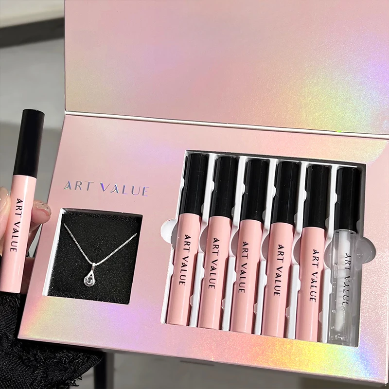 

Liquid Lipstick Set Mirror Lip Glaze Clear Lip Oil Plumper Matte Lip Gloss Lips Makeup Lipstick Necklace Valentine'S Day Gifts