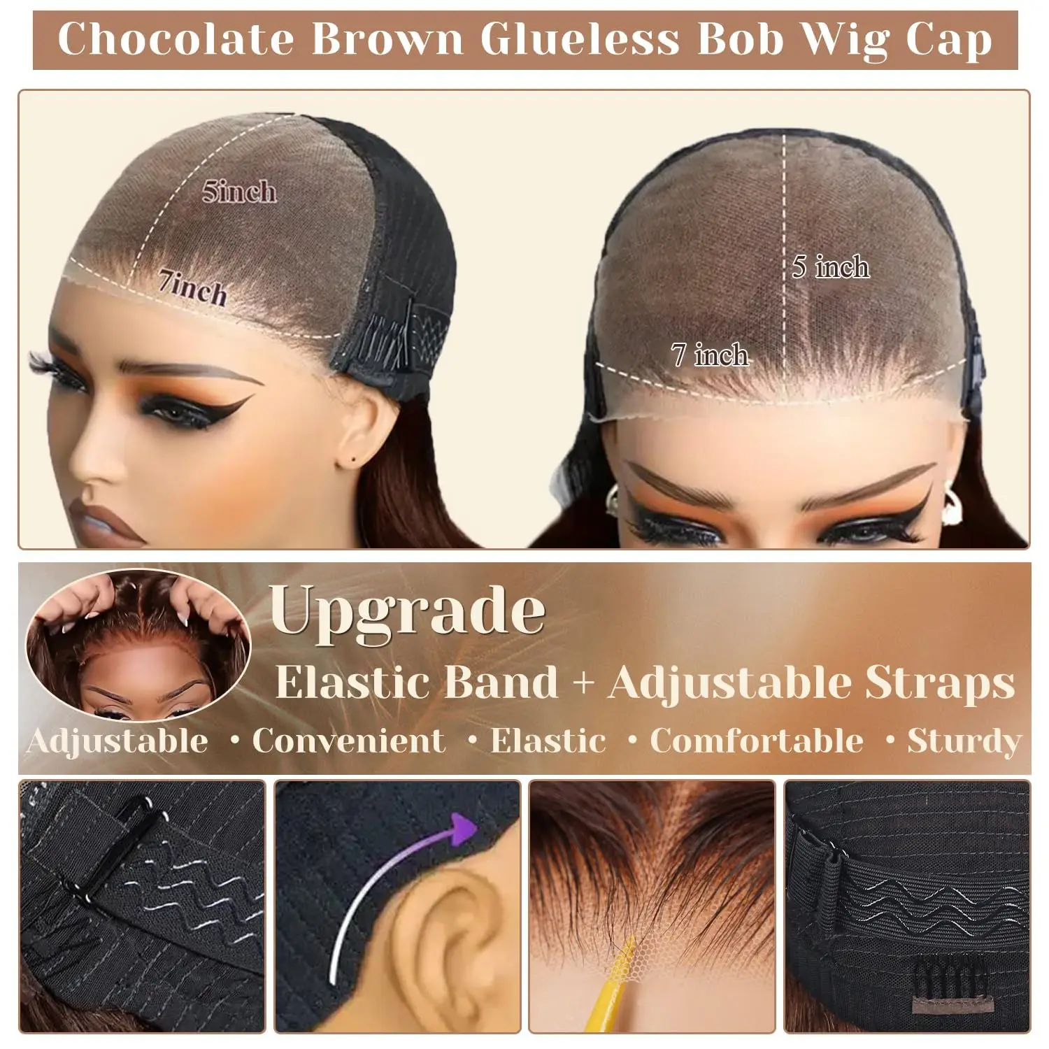Chocolate Glueless Short Bob Human Hair Wig #4 Colored 7x5 Transparent Lace Frontal Straight Bob Wigs 14 Inch 180% Density Pre Plucked Natural Hairline Wear And Go Human Hair 100% Real Hair For Women