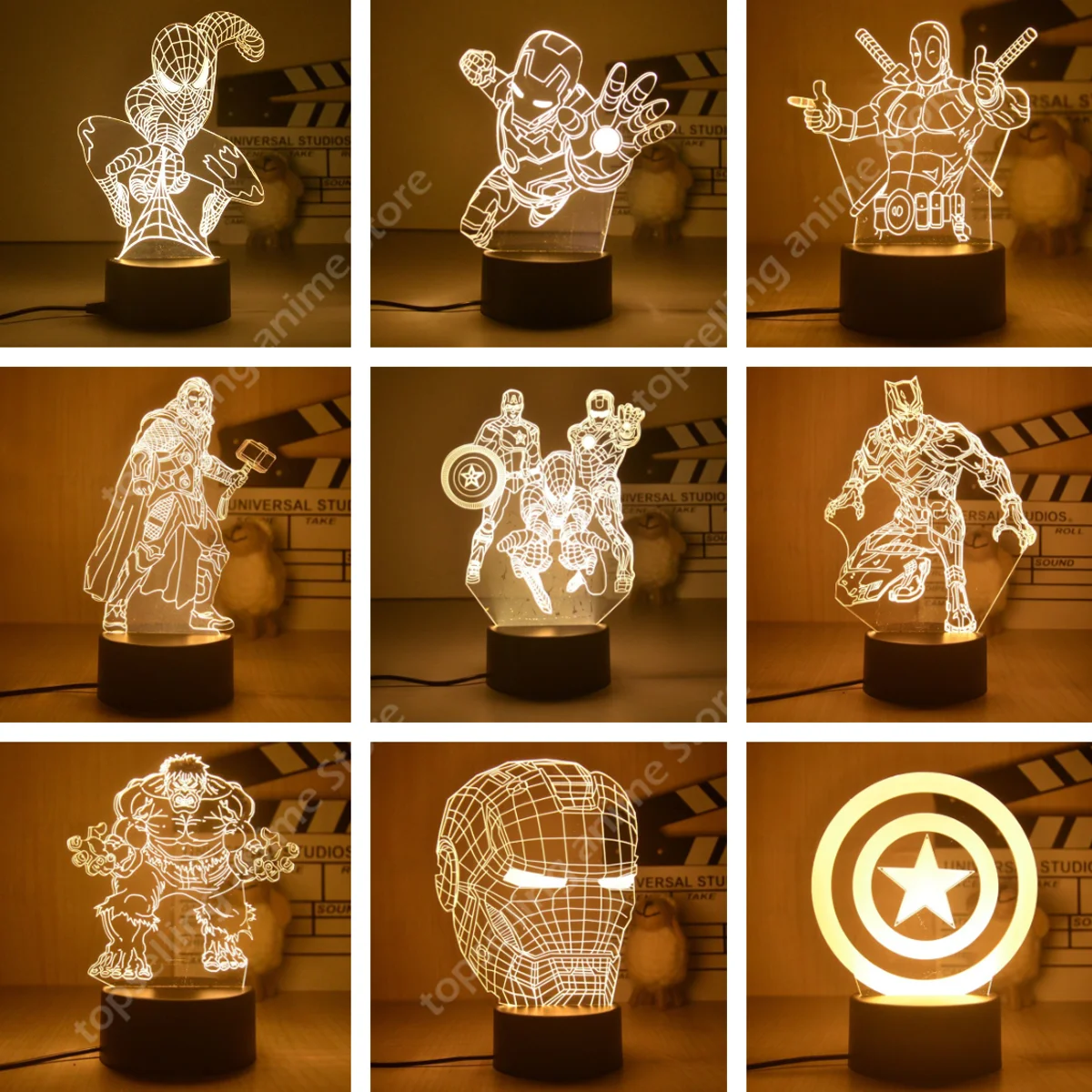 Disney Marvel Night Lights 3D Ironman Spiderman Hulk Deadpool Thor Action Figures The Avengers LED Lamp Decor Boyfriend Gift