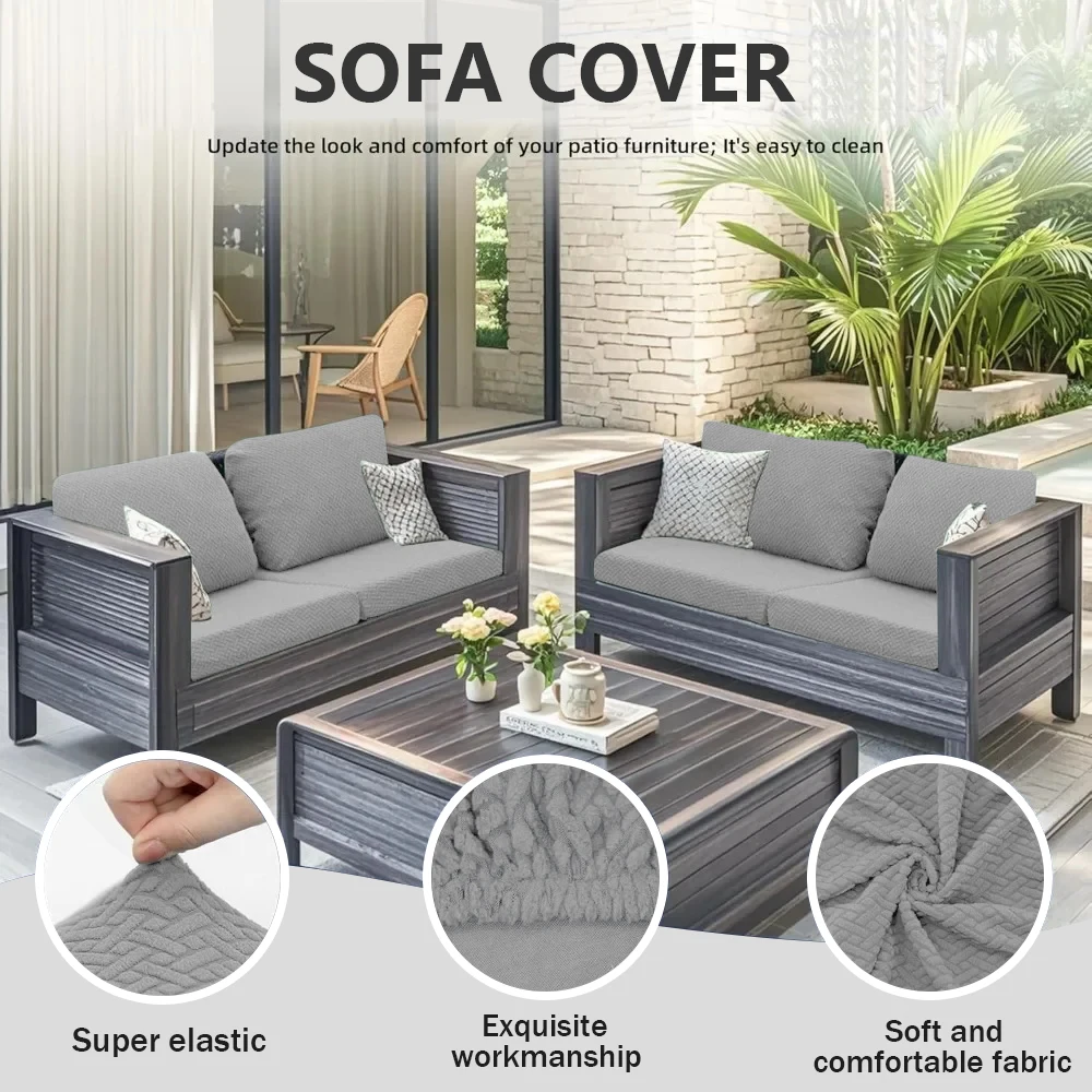 T-shaped Twill Elastic Sofa Cover for Garden Jacquard Patio Sofa Slipcovers Stain-resistant Armchair Protector Pet Frienfly