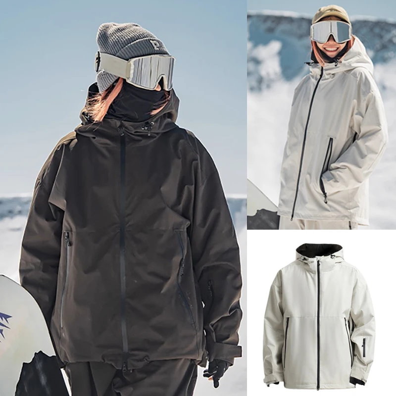 

2025 New Solid Skiing Jackets Winter Hooded Sports Snowboarding Tops Loose Windproof Men Women Waterproof Ski Coats Breathable