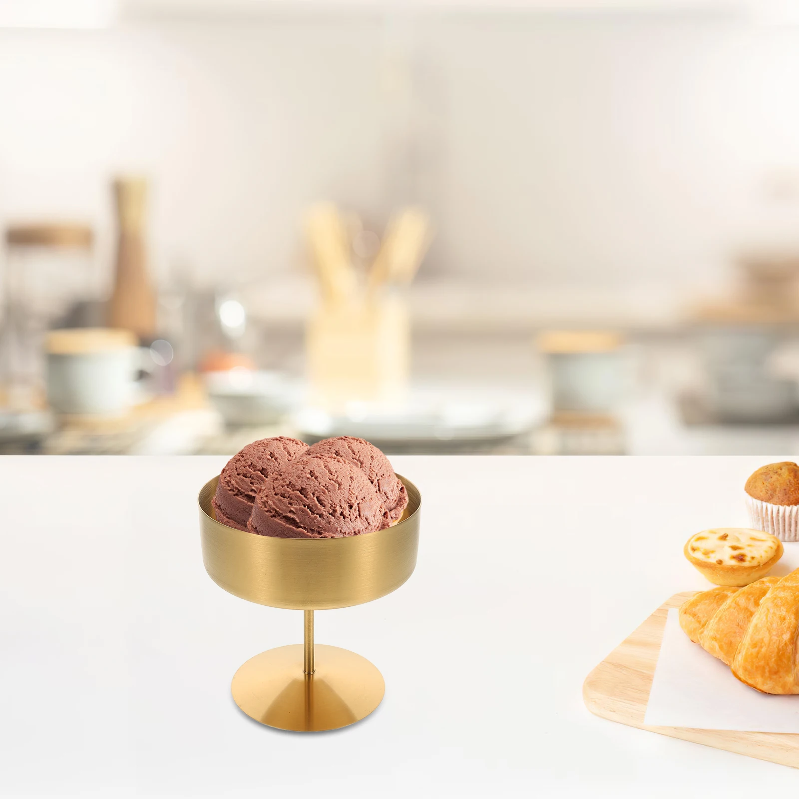 

Footed Stainless Steel Dessert Cup 400ml Elegant Ice Cream Bowl Metal Salad Fruit Pudding Snack Sauce Serving Bowl