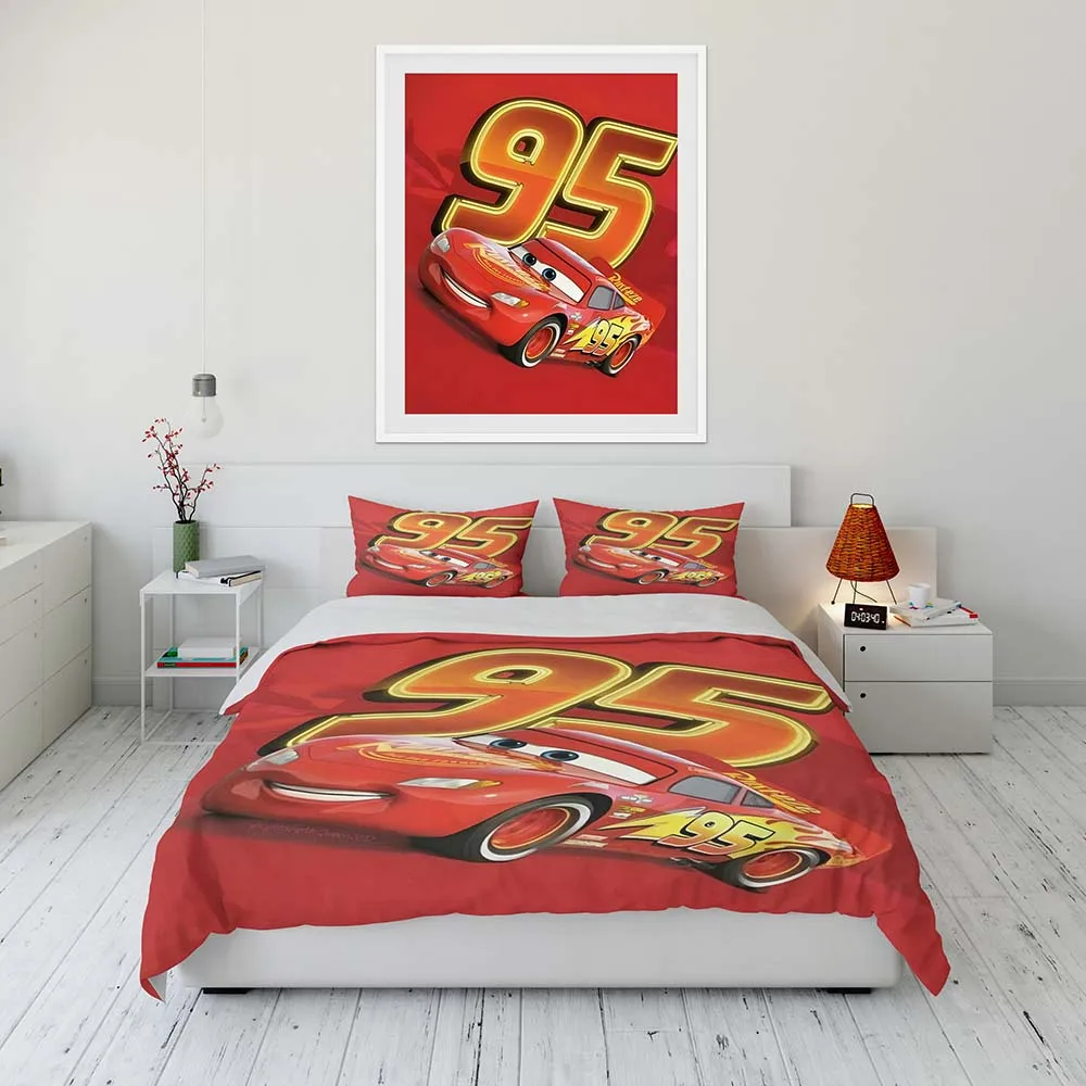 Disney cars Lightning Mcqueen Bedding Set Kid Single Double King Size Flat Sheet Duvet Cover Pillowcase Bed Linens Bedclothes