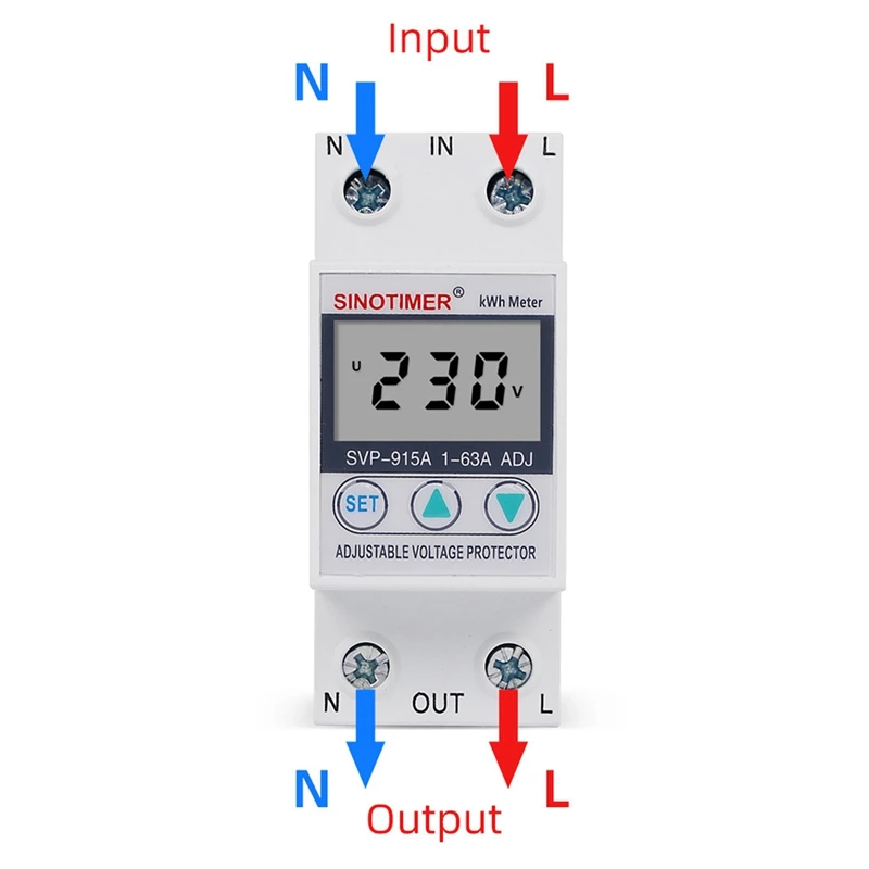 SINOTIMER-Protector de sobretensión inteligente ajustable monofásico, SVP-915A, 63A, con pantalla de potencia medidora