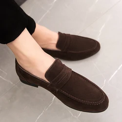 Men Dress Shoes Loafers Suede Pointed Toe Low Heel Fashion Business Casual Breathable Wedding Daily Dress Shoes Zapatos Hombre