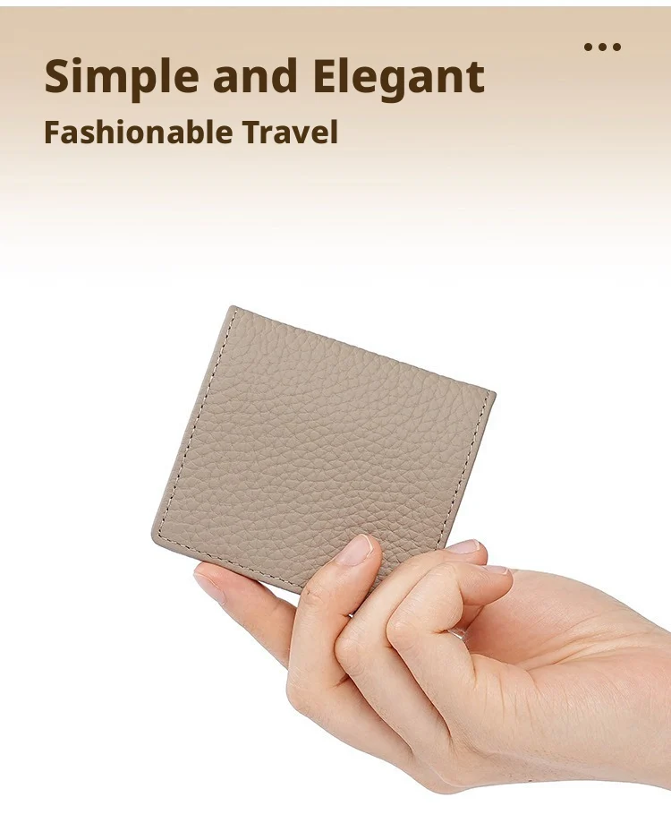 Schlichte Damen-Mini-Geldbörse aus echtem Leder, 80 % Rabatt, ultradünne, weiche Geldbörse aus Rindsleder, zusammenklappbar, tragbare Münztasche mit Druckverschluss, bietet Platz für – Detail 2