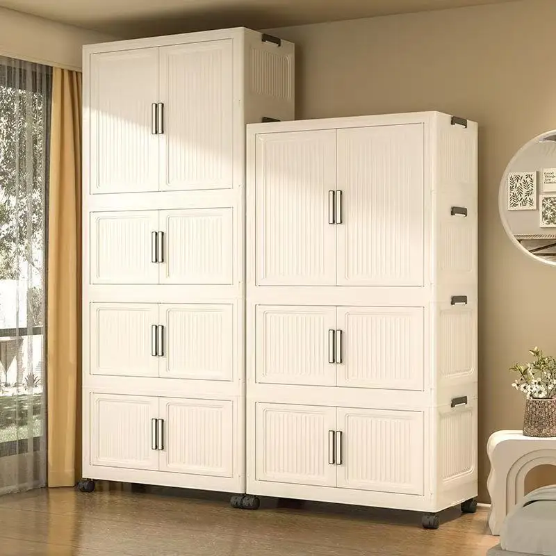 Un armario multicapa, una caja multifuncional para guardar una puerta abierta y un almacenamiento de plástico transparente fácil de montar.