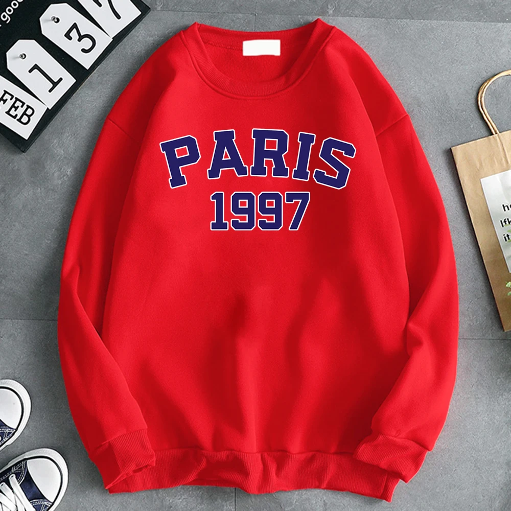 Street Fashion Womens Sweatshirt Paris 1997 Street City Letter Print Hoodies Crewneck Soft Pullovers Comfortable Warm Clothes