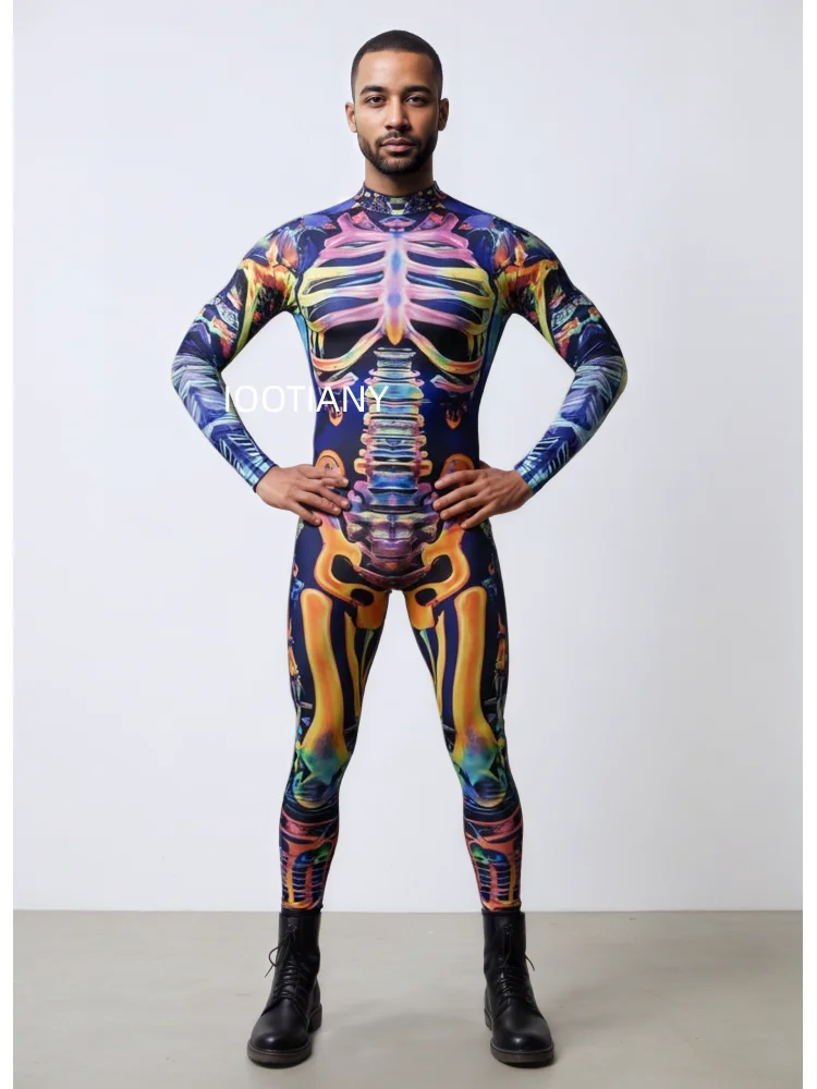 Herren Roboter-Skelett Mechanische Rüstung Bodysuit Hochhals Enger Jumpsuit Halloween Cosplay Futuristisches Party Bühnenkostüm Outfit – Detail 17