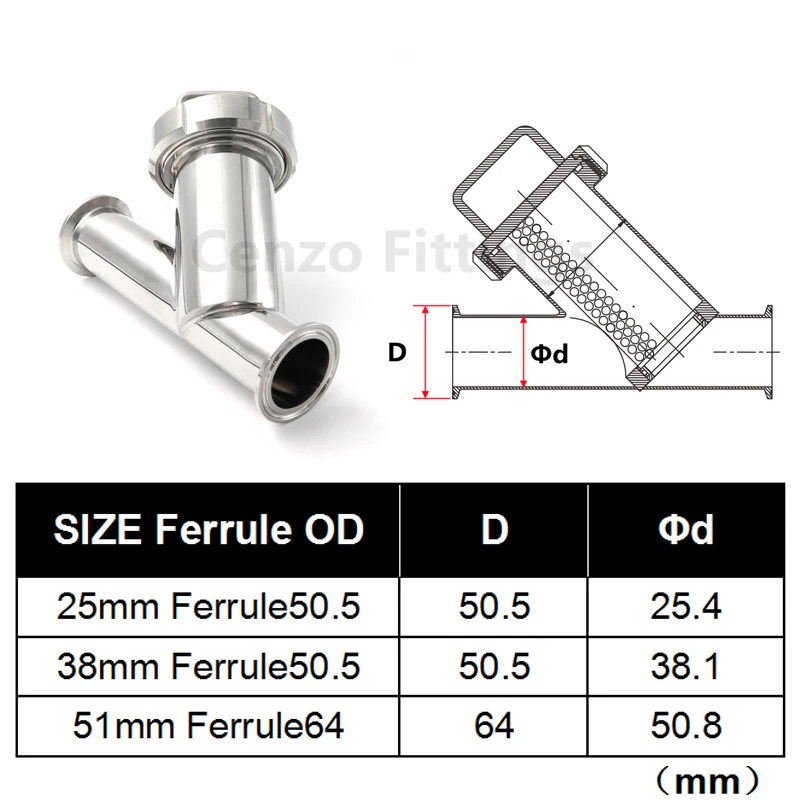 Imagem -02 - tipo Filtro Filtro Sanitária Tri Clamp Homebrew Pipe Fittings in 15 in in 505 mm 64 mm 100 Mesh Aço Inoxidável y