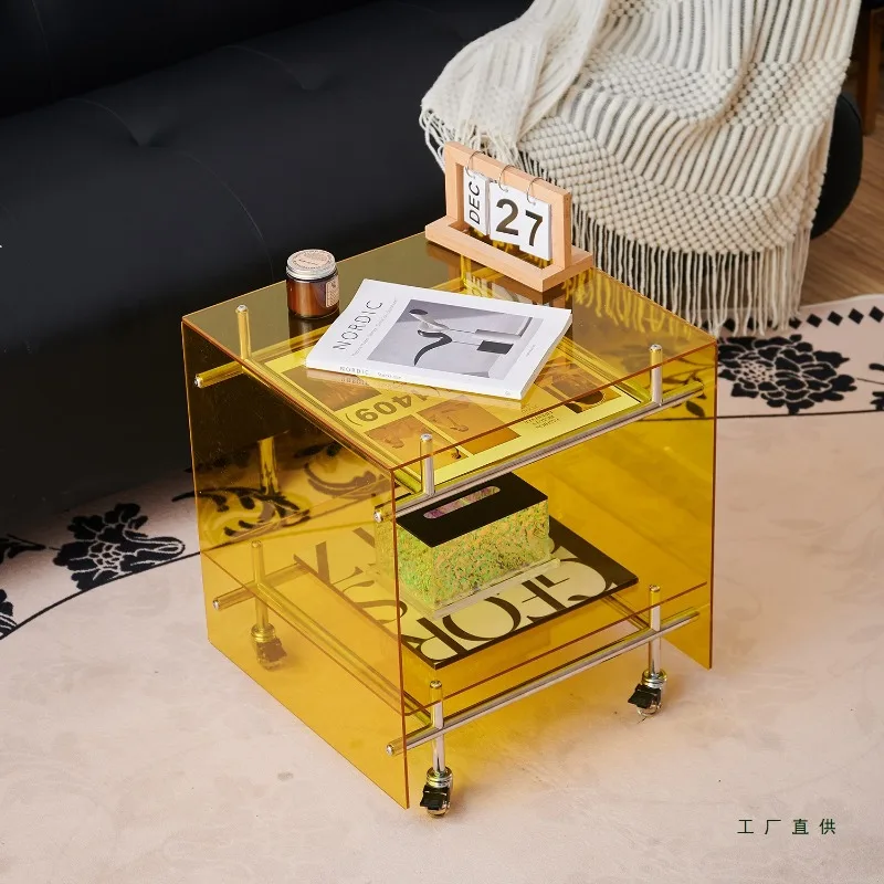 Armário de armazenamento medieval sala de estar mesa de centro móvel mesa de cabeceira do agregado familiar celebridades da internet ins carrinho transparente