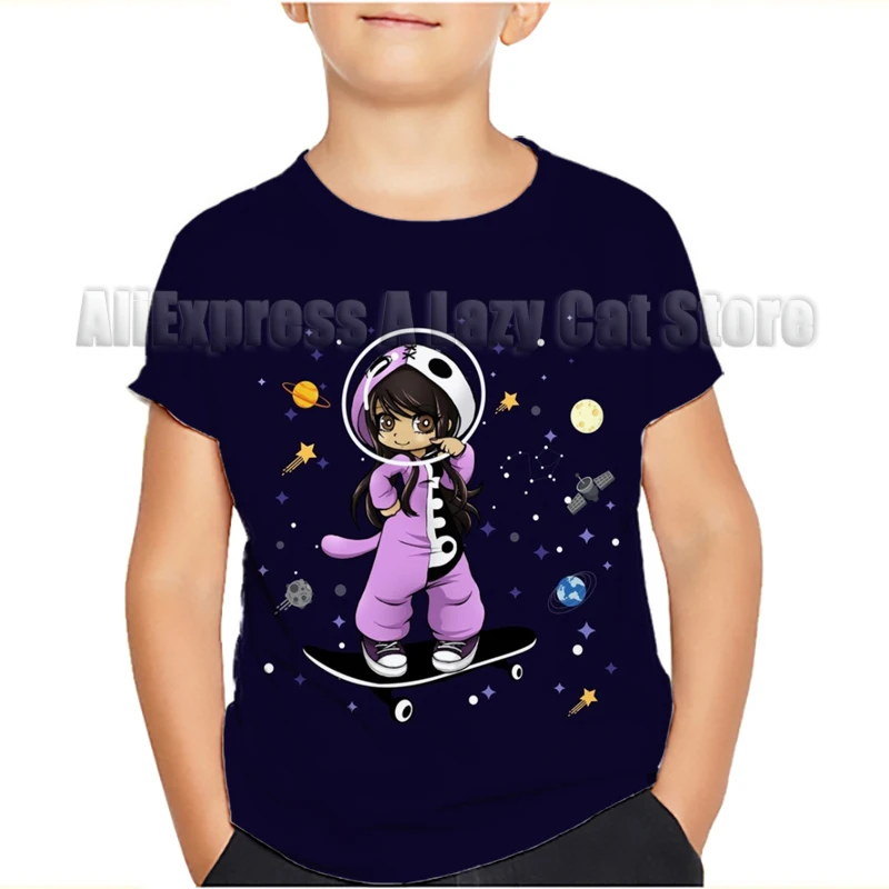 Aphmau meows เสื้อยืดแมวลายการ์ตูนสำหรับเด็ก, เสื้อยืดเสื้อผ้าเด็กเล็กแขนสั้นเด็กหญิงเด็กชายฤดูร้อน