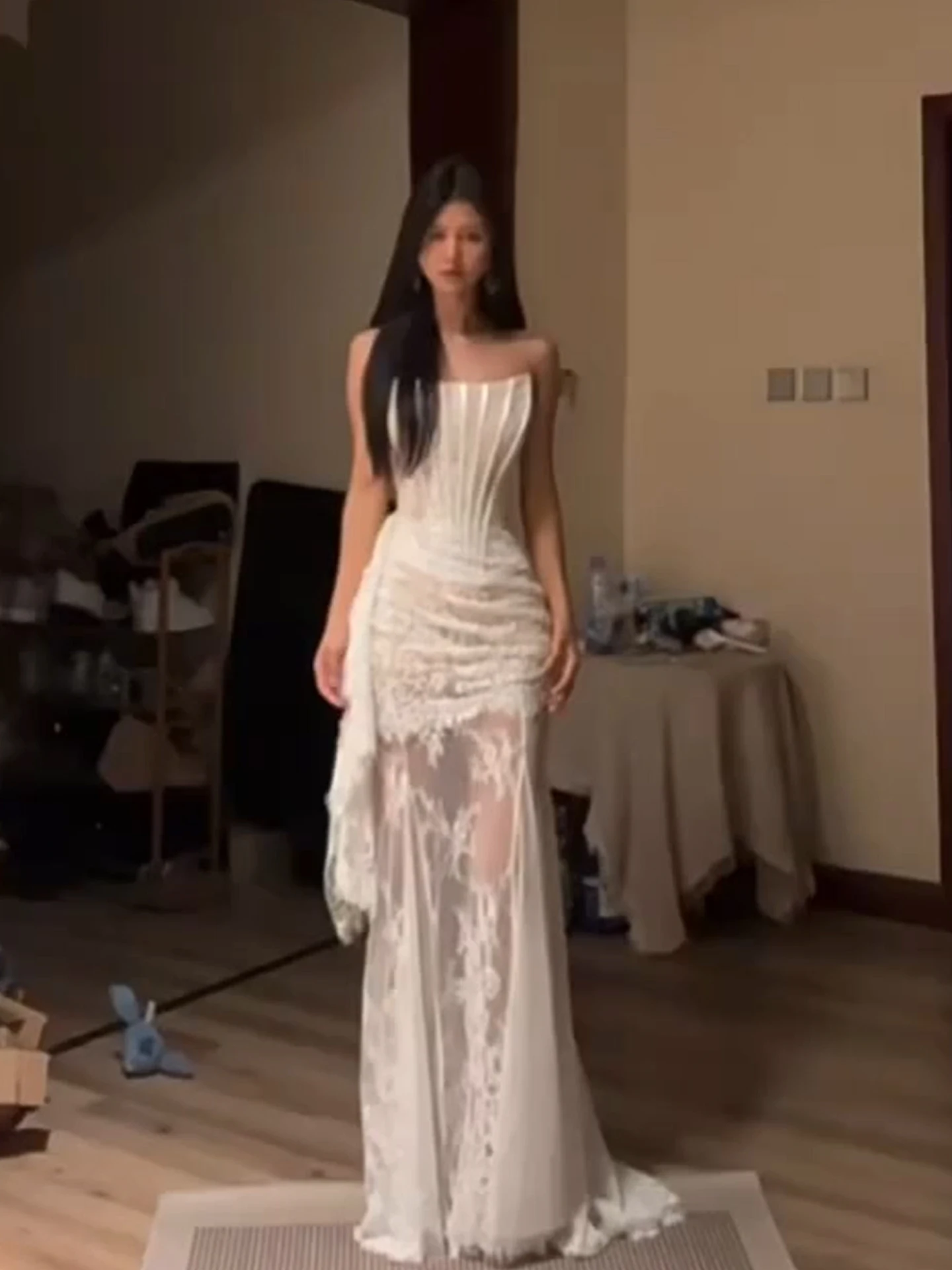 

Женское зимнее платье XZY Lace Fibone без бретелек больших размеров, французский стиль, приталенное, с длинной юбкой