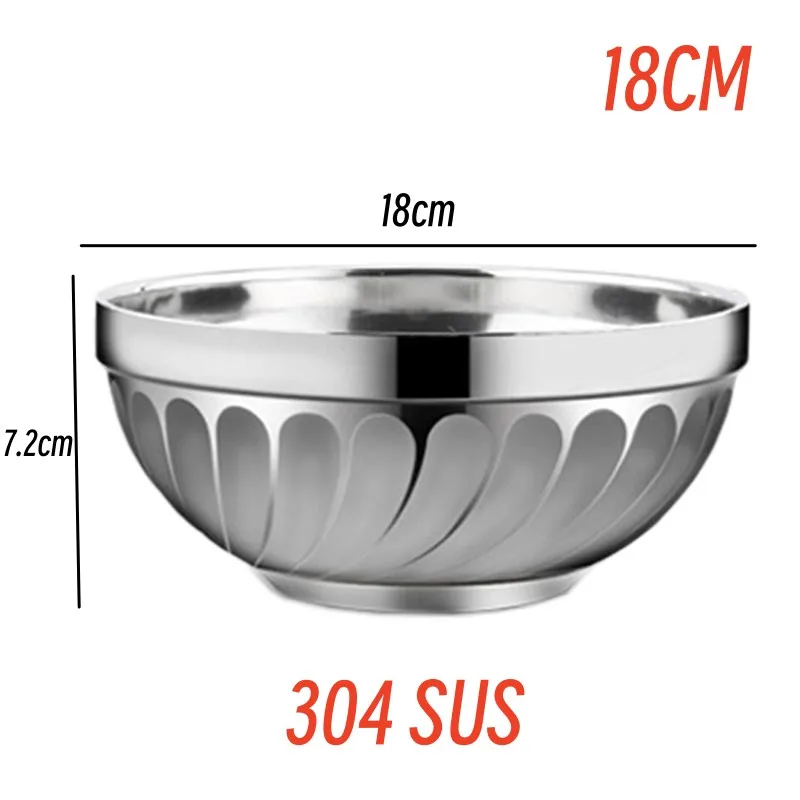 Korean Stainless Steel Salad Rice Bowl Multifunctional Cooking Basin Noodle Kimchi Bowl Kitchen Round Silver Food Ramen Bowl