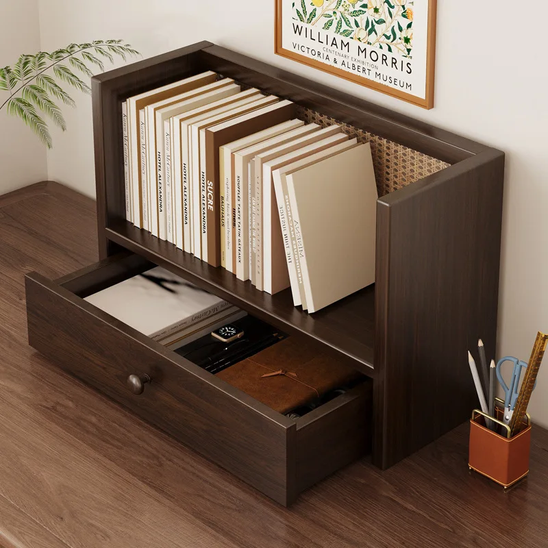 Desktop bookshelf All solid wood small bookshelves simple bookstands on desks Desk storage shelves and countertop shelves