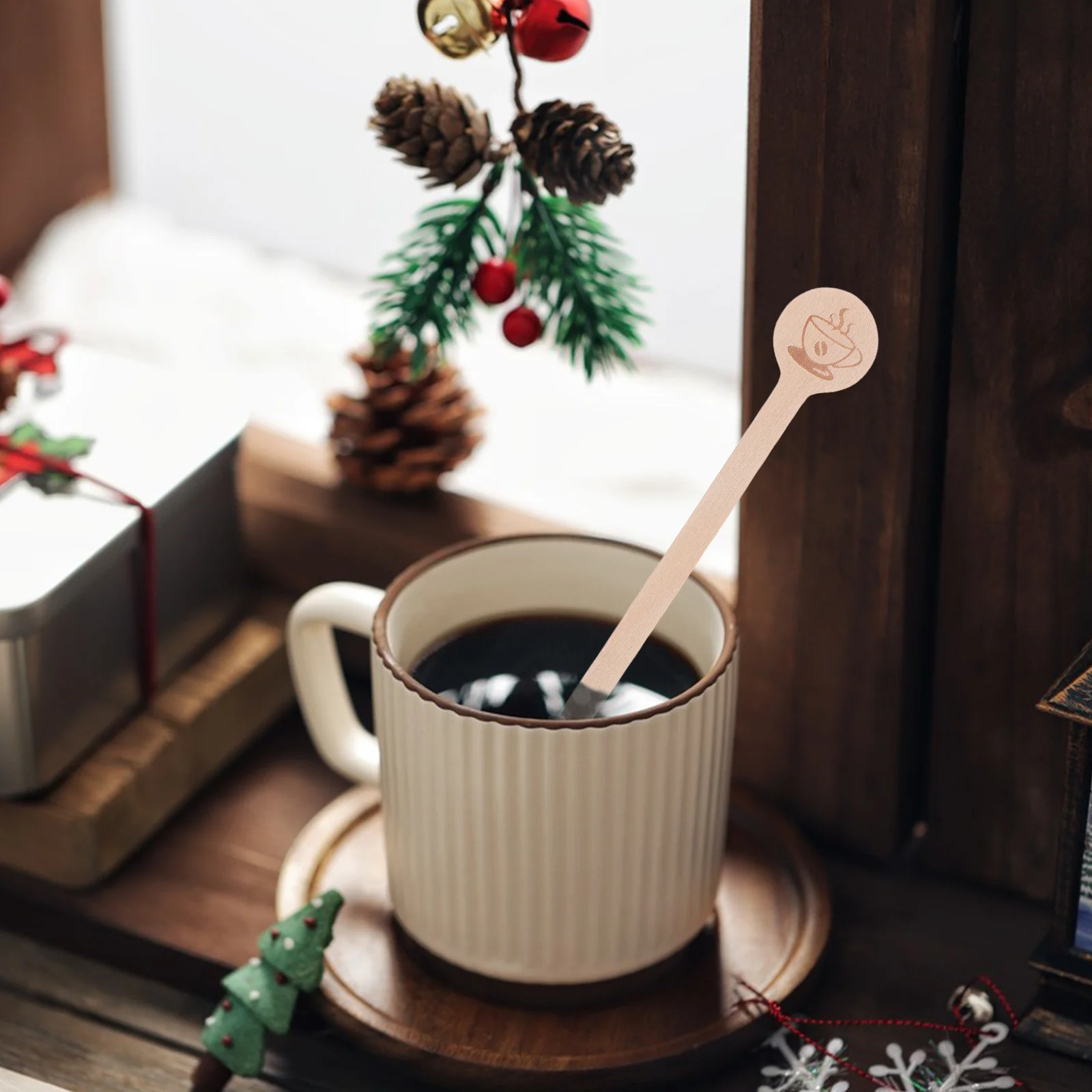 

100Pcs Wooden Coffee Stir Sticks Round End Reusable Hot Chocolate Espresso Cocktail Drink Mixers Coffee Stir Spoon