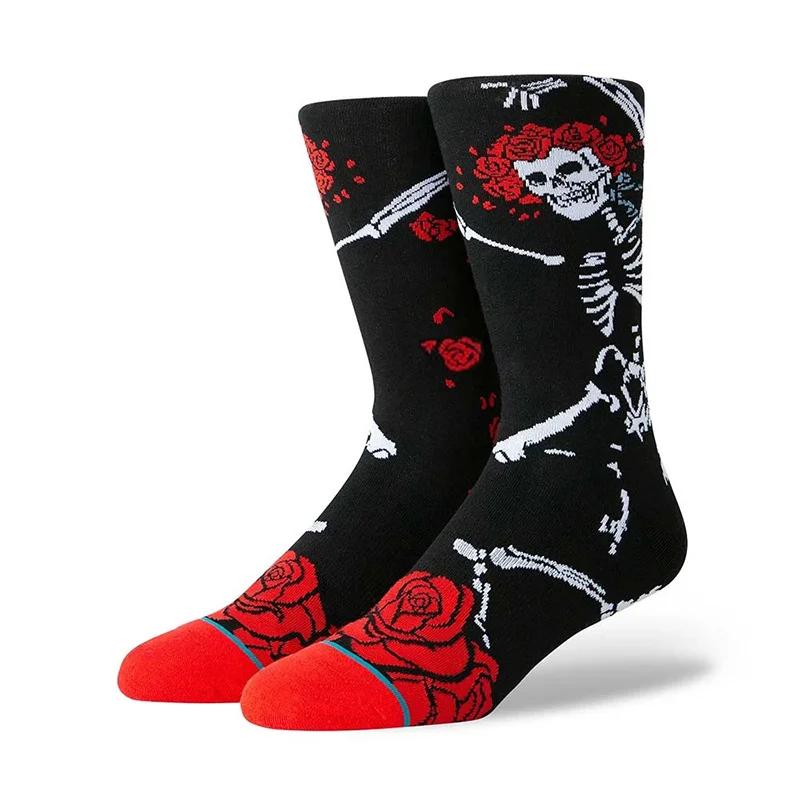 Unisex Gothic Rose Skeleton Dancer Skull Crew Socks, Algodão Retro, Vintage, Boho, Chique, Engraçado, Presentes, Mulheres, Homens, Casal, Dropship