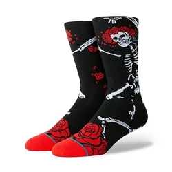 Gothic Rose Skeleton Dancer Skull Unisex Crew Socks Retro Cotton Vintage Boho Women Men Couple Chic Funny Socks Gifts Dropship